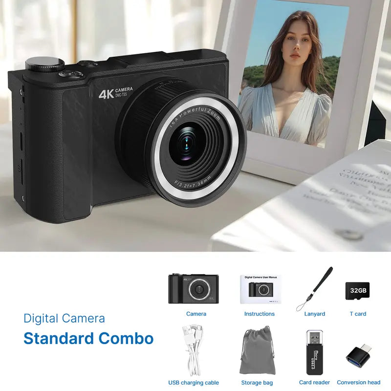 Digital Camera for Photography, Y2K Foldable Screen Portable Vlogging Camera with 32GB SD Card, Wrist Strap, Self Timer, Smooth Video vlogging Camera