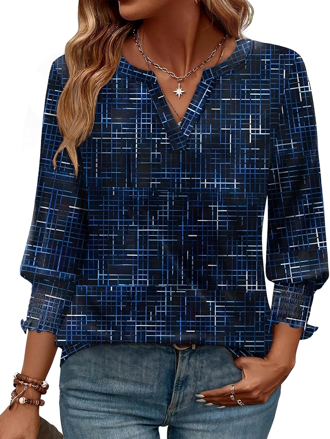 WIHOLL 3/4 Length Sleeve Womens Tops Summer Shirts Spring Vacation Outfits Dressy Casual Trendy Fall S-3XL