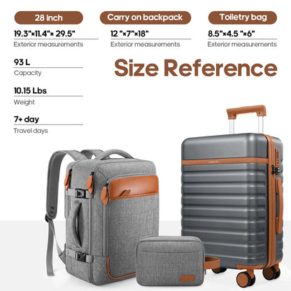 20" Carry On Suitcase, 3-Piece Luggage Set (24&28 inch sizes are not suitable for carry-on)& Travel Backpack, PC Hardside Spinner Luggage with TSA Lock, YKK Zipper, Lightweight Durable Suitcase for Men and Women Hard Shell Luggage