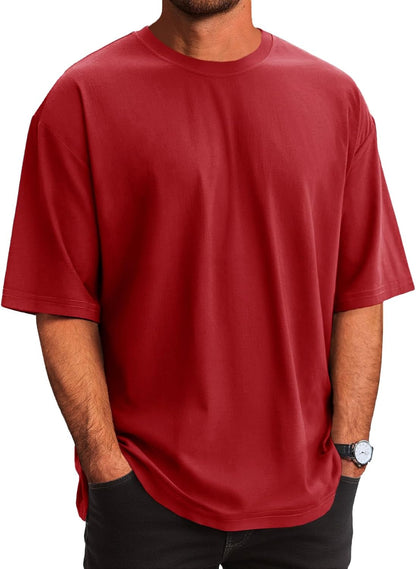 Runcati Mens Casual T-Shirts Short Sleeve Lightweight Oversized Summer Cotton Tee Beach Crew Neck Tops