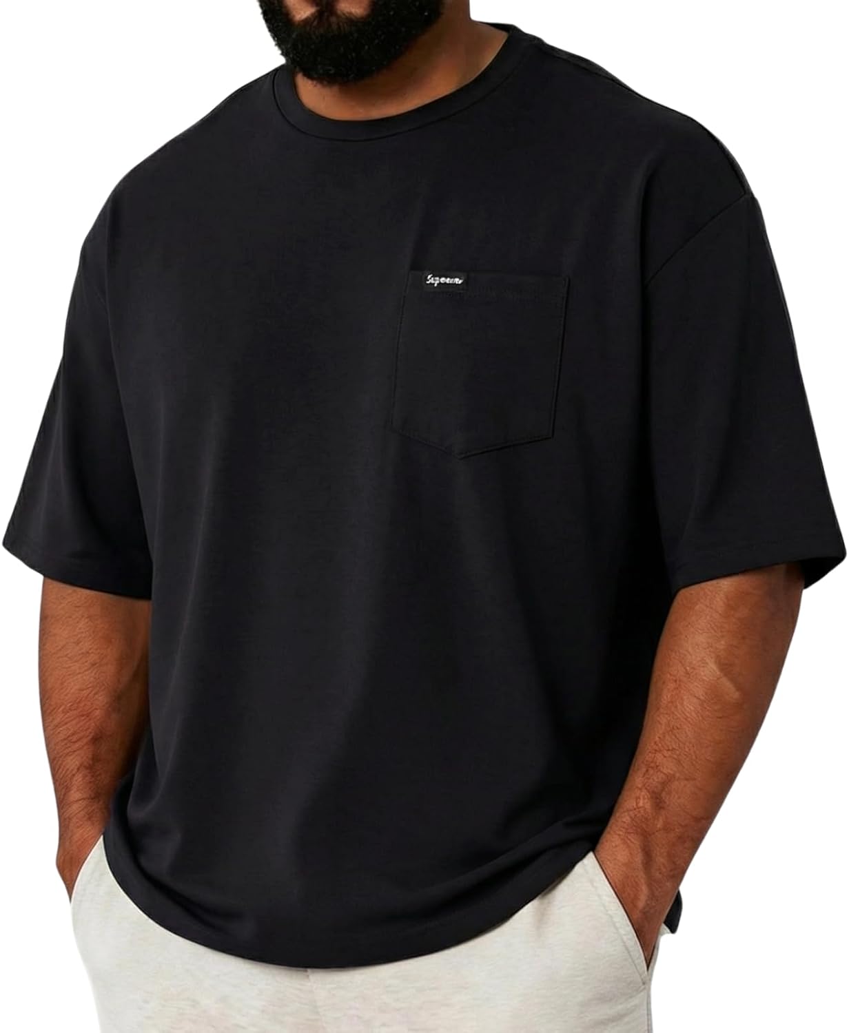 Opomelo Men's Fashion Short Sleeve T-Shirts Oversized Workout Tshirts Loose Fit Crew Neck Casual Tee Shirts with Pocket