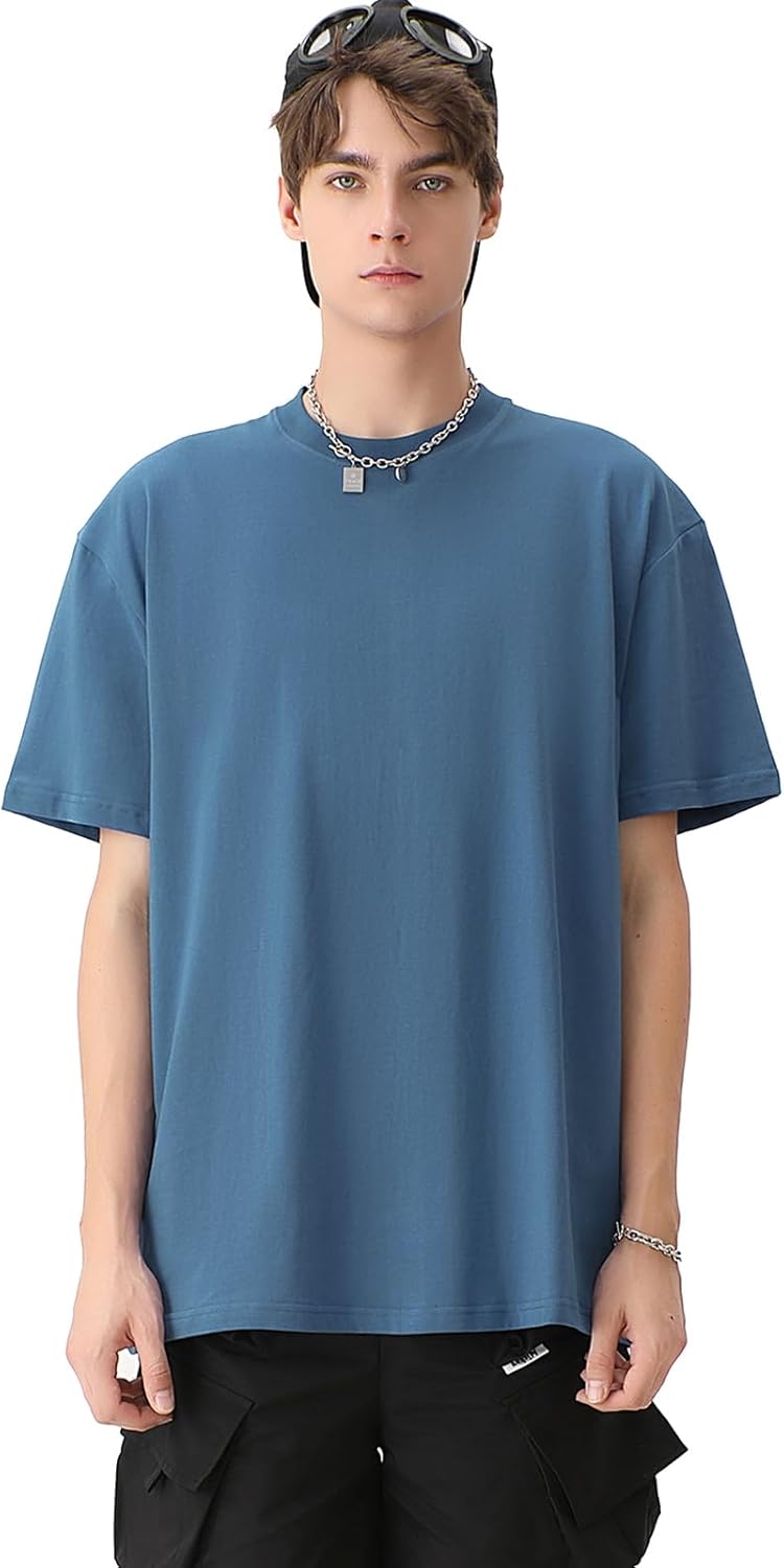 Mens Oversized T-Shirts Fashion Loose Fit Crewneck Tshirt Streetwear Heavyweight Short Sleeve Tee Shirt Gym Workout Tops