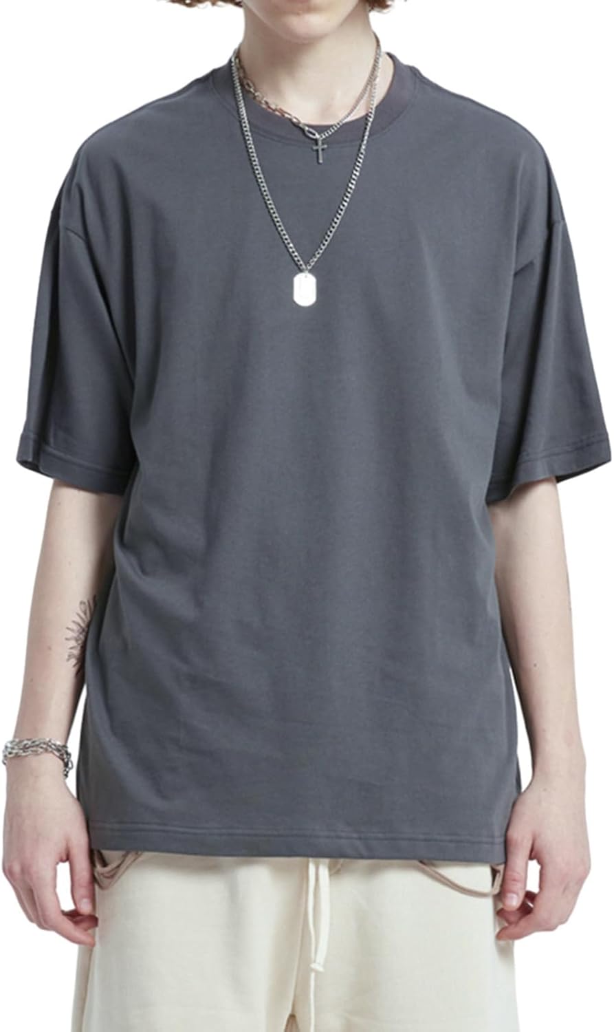 Mens Oversized T-Shirts Fashion Loose Fit Crewneck Tshirt Streetwear Heavyweight Short Sleeve Tee Shirt Gym Workout Tops