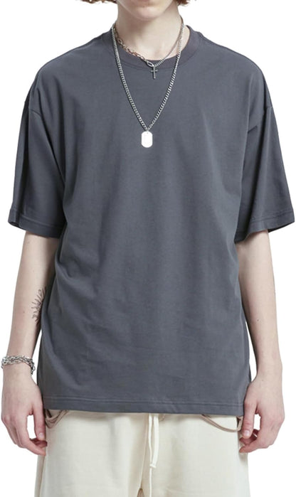 Mens Oversized T-Shirts Fashion Loose Fit Crewneck Tshirt Streetwear Heavyweight Short Sleeve Tee Shirt Gym Workout Tops