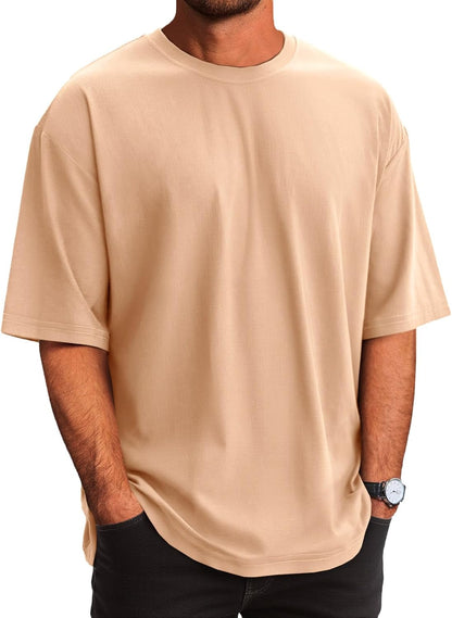Runcati Mens Casual T-Shirts Short Sleeve Lightweight Oversized Summer Cotton Tee Beach Crew Neck Tops