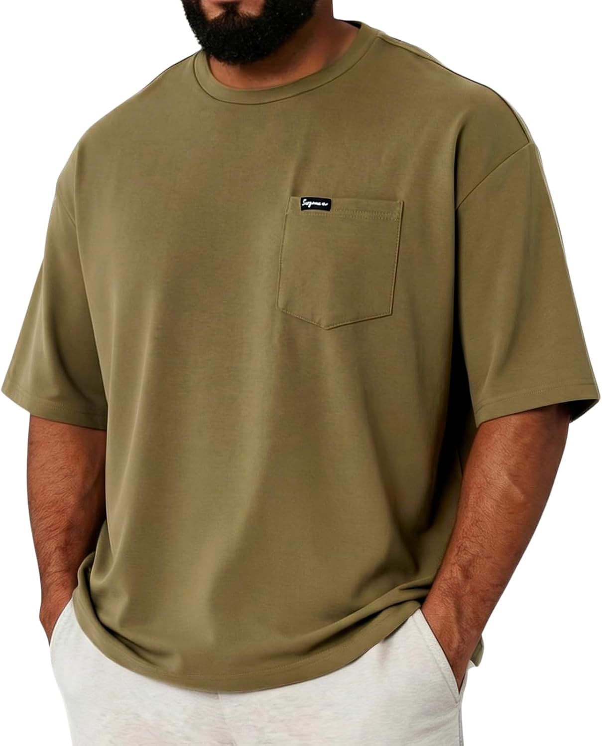 Opomelo Men's Fashion Short Sleeve T-Shirts Oversized Workout Tshirts Loose Fit Crew Neck Casual Tee Shirts with Pocket