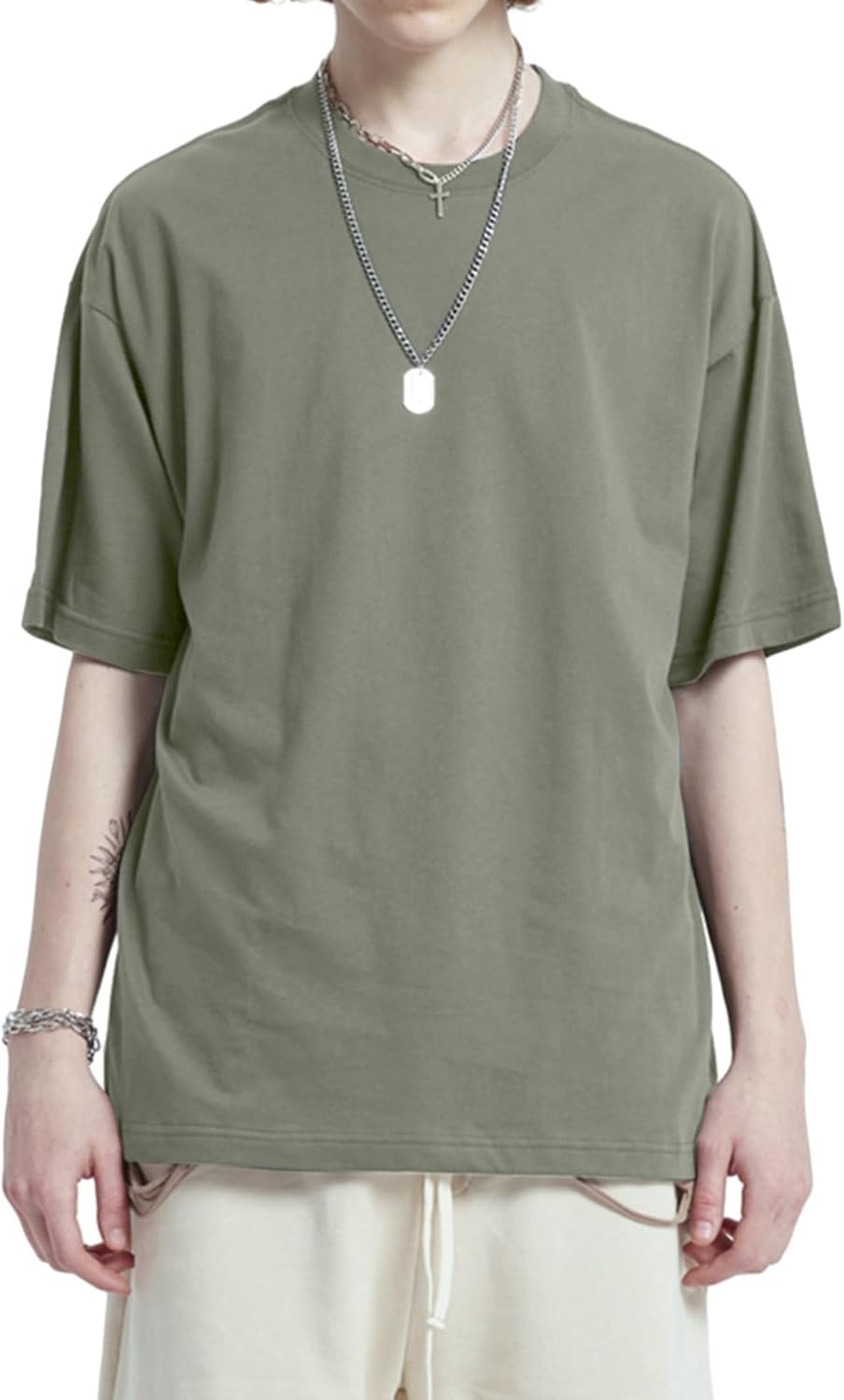 Mens Oversized T-Shirts Fashion Loose Fit Crewneck Tshirt Streetwear Heavyweight Short Sleeve Tee Shirt Gym Workout Tops
