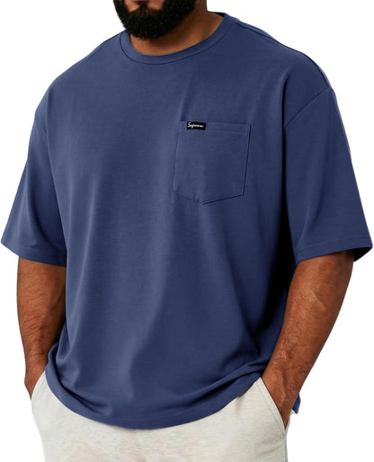 Opomelo Men's Fashion Short Sleeve T-Shirts Oversized Workout Tshirts Loose Fit Crew Neck Casual Tee Shirts with Pocket