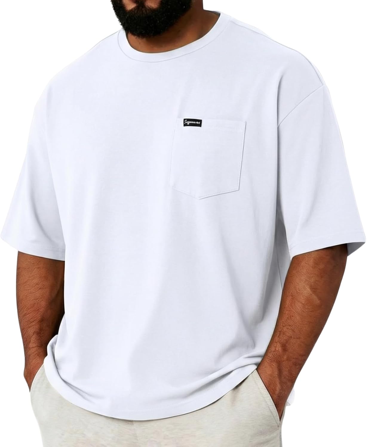 Opomelo Men's Fashion Short Sleeve T-Shirts Oversized Workout Tshirts Loose Fit Crew Neck Casual Tee Shirts with Pocket