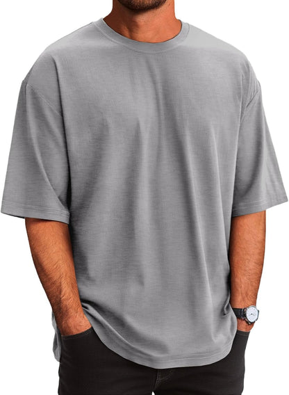 Runcati Mens Casual T-Shirts Short Sleeve Lightweight Oversized Summer Cotton Tee Beach Crew Neck Tops