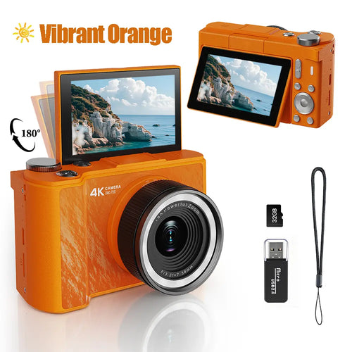 Digital Camera for Photography, Y2K Foldable Screen Portable Vlogging Camera with 32GB SD Card, Wrist Strap, Self Timer, Smooth Video vlogging Camera