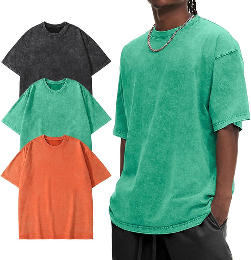 Eisctnd Men Oversized T-Shirts 3 Piece Unisex Vintage Shirt Solid Acid Wash Cotton Casual Hip Hop Tops