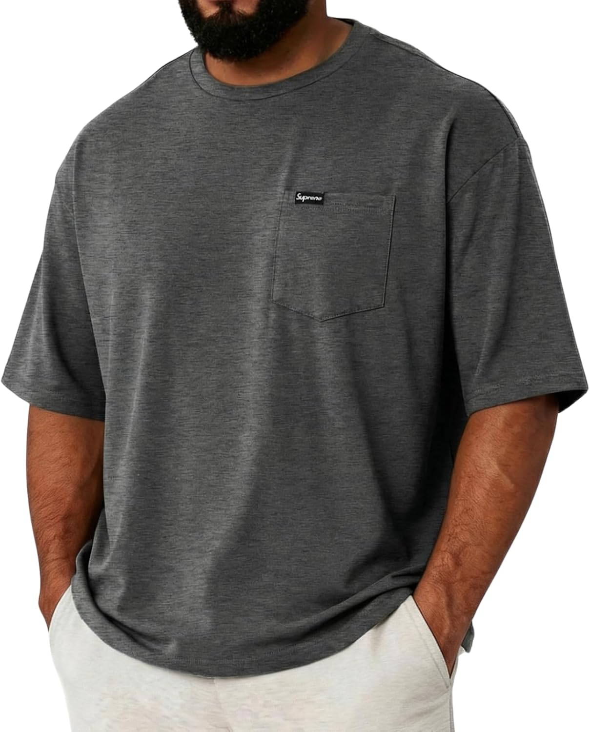 Opomelo Men's Fashion Short Sleeve T-Shirts Oversized Workout Tshirts Loose Fit Crew Neck Casual Tee Shirts with Pocket