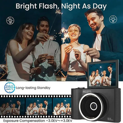 Digital Camera for Photography, Y2K Foldable Screen Portable Vlogging Camera with 32GB SD Card, Wrist Strap, Self Timer, Smooth Video vlogging Camera