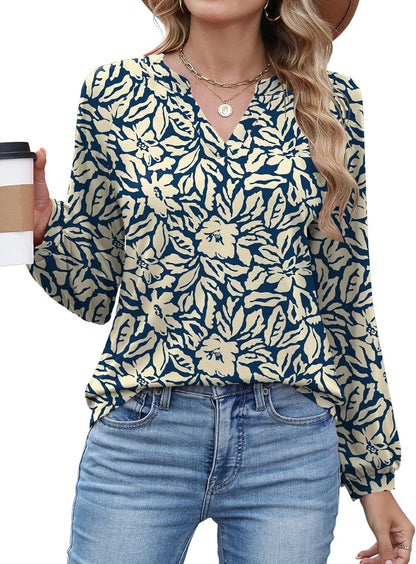AKEWEI Women's Blouses V Neck Dressy Casual Lantern Long Sleeve Tops Business Work Raglan Shirts Fashion