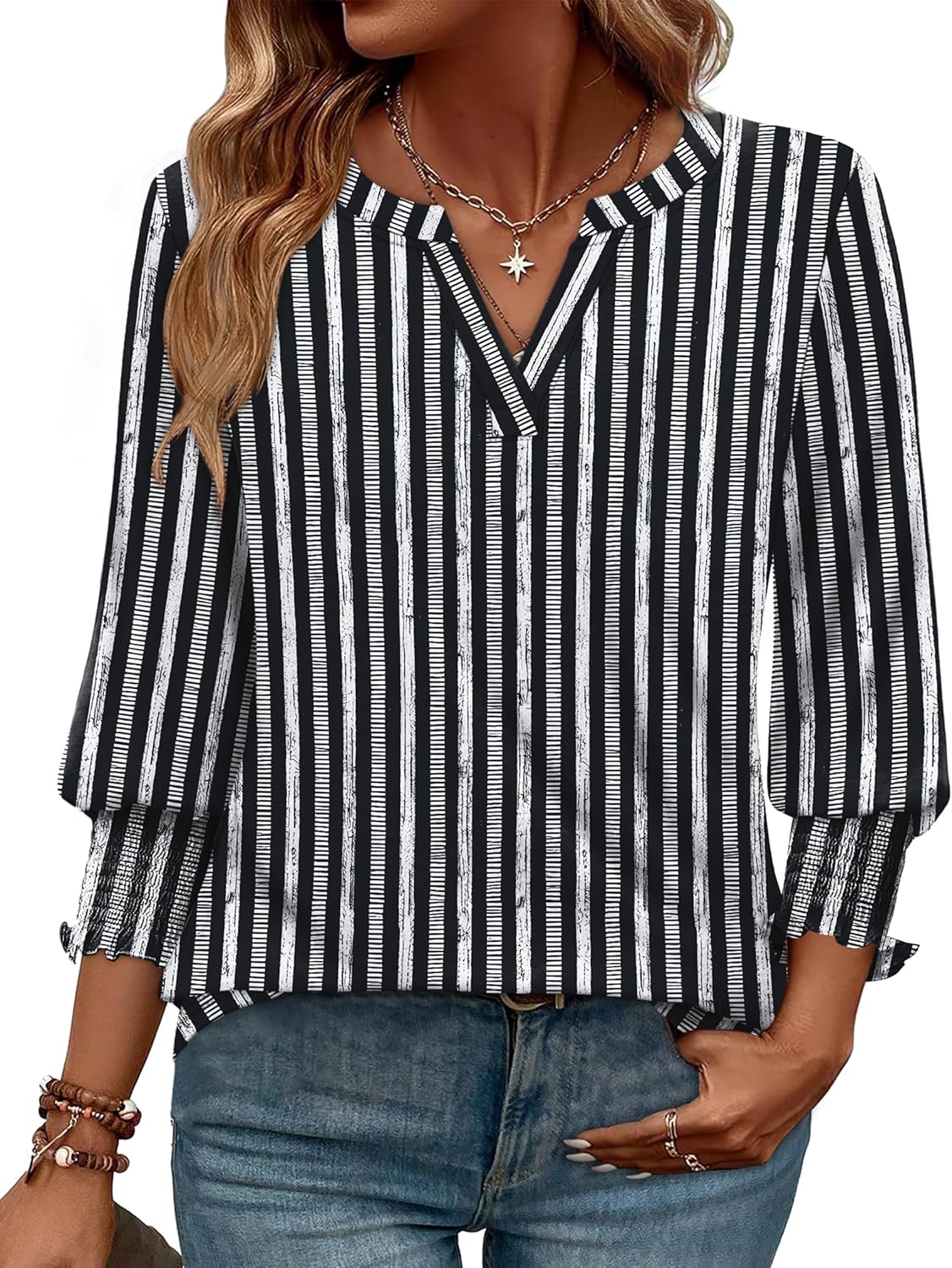 WIHOLL 3/4 Length Sleeve Womens Tops Summer Shirts Spring Vacation Outfits Dressy Casual Trendy Fall S-3XL
