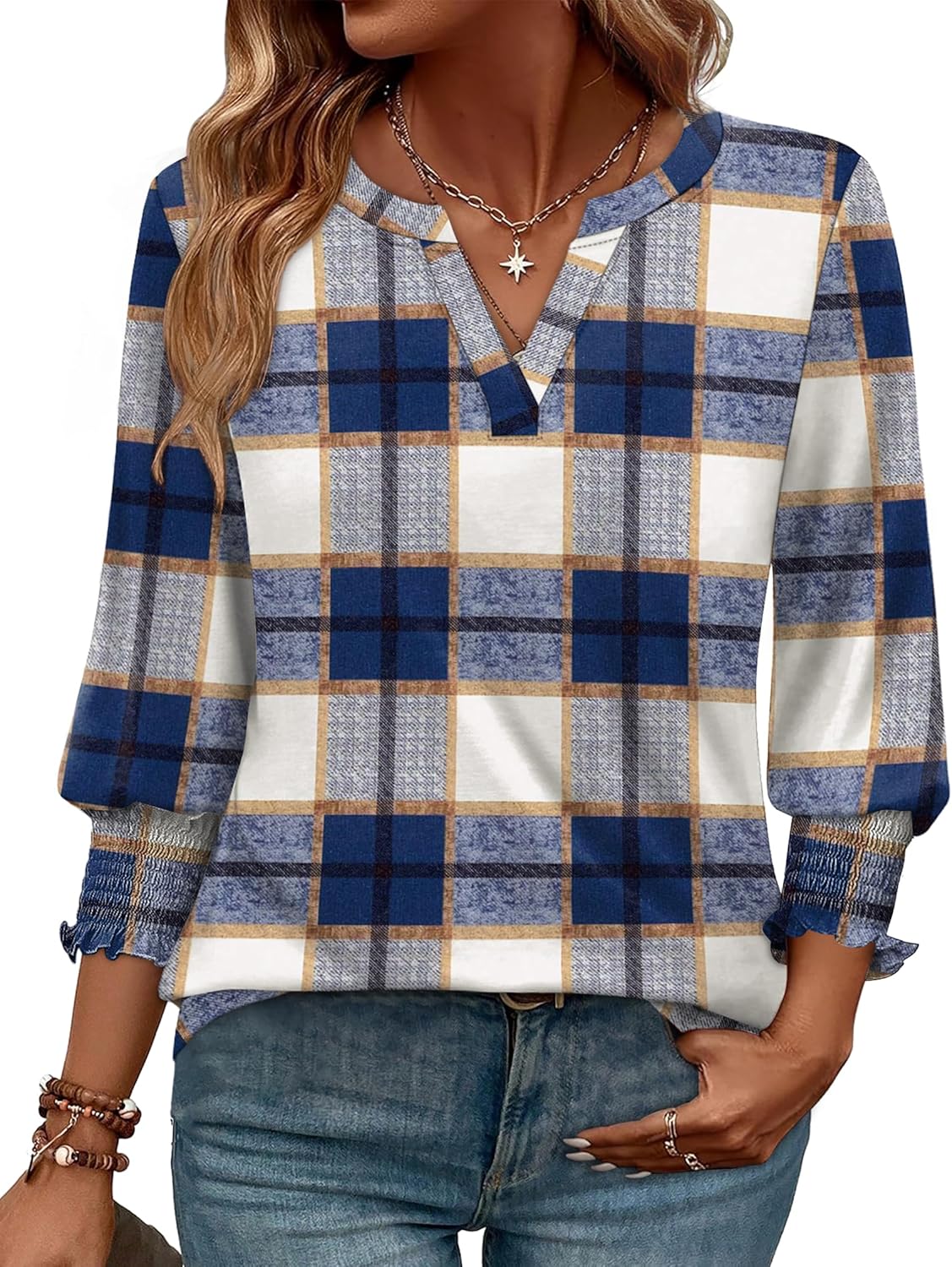 WIHOLL 3/4 Length Sleeve Womens Tops Summer Shirts Spring Vacation Outfits Dressy Casual Trendy Fall S-3XL