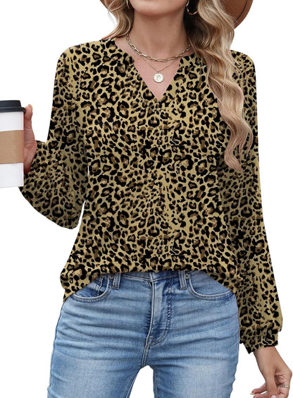 AKEWEI Women's Blouses V Neck Dressy Casual Lantern Long Sleeve Tops Business Work Raglan Shirts Fashion