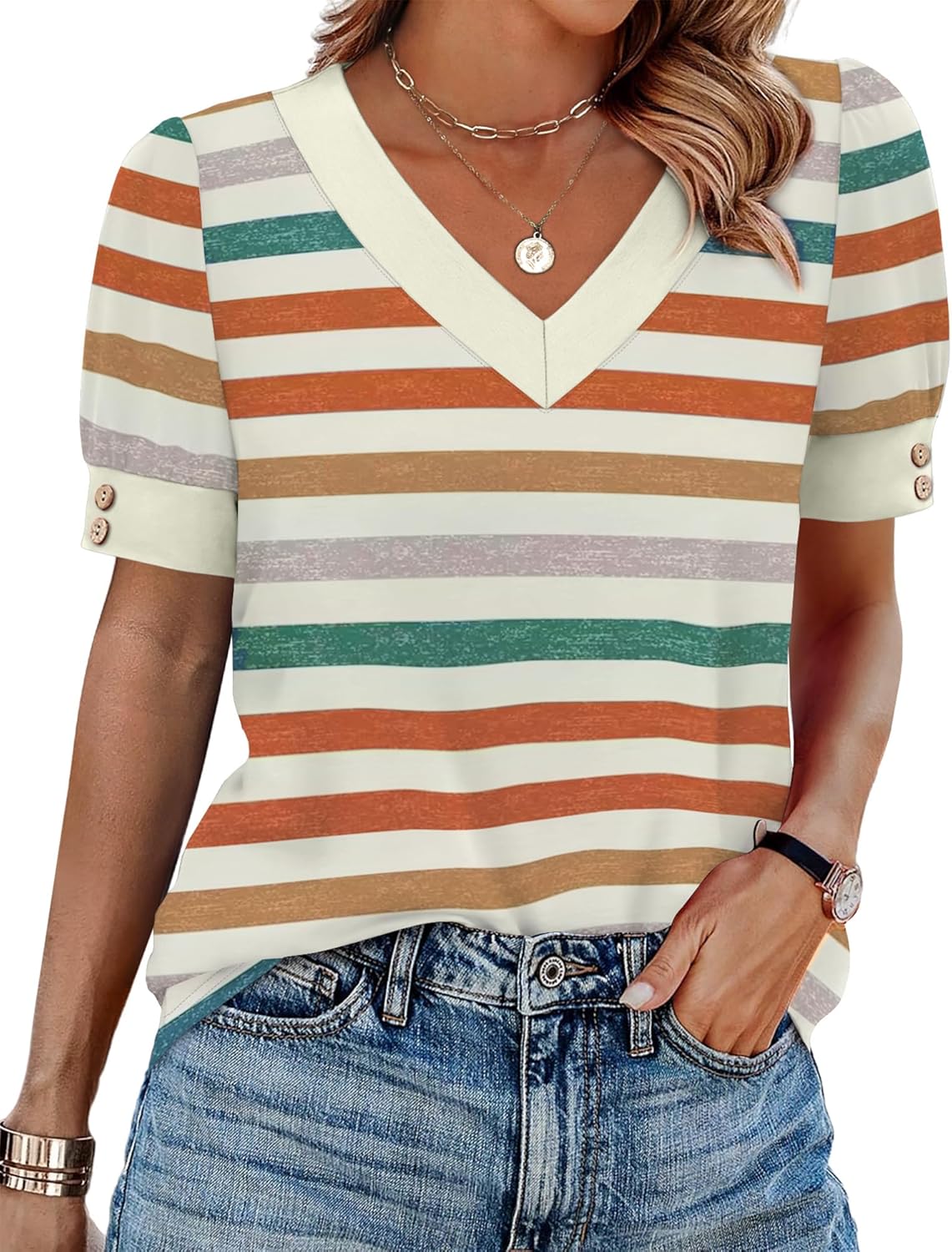 WIHOLL Womens Tops Boho Summer Outfits 2026 Short Sleeve Shirts with Bottons Beach Vacation Clothes Casual S-3XL