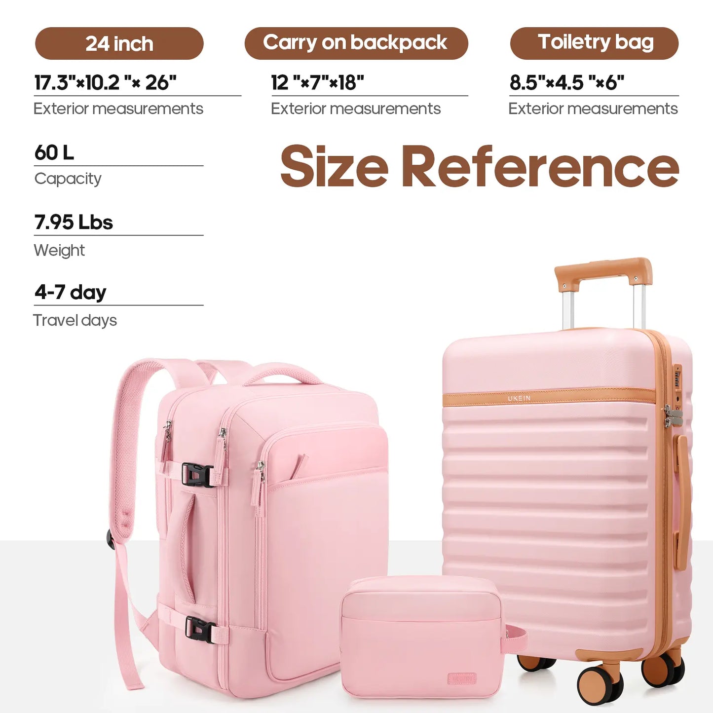 20" Carry On Suitcase, 3-Piece Luggage Set (24&28 inch sizes are not suitable for carry-on)& Travel Backpack, PC Hardside Spinner Luggage with TSA Lock, YKK Zipper, Lightweight Durable Suitcase for Men and Women Hard Shell Luggage