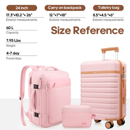 20" Carry On Suitcase, 3-Piece Luggage Set (24&28 inch sizes are not suitable for carry-on)& Travel Backpack, PC Hardside Spinner Luggage with TSA Lock, YKK Zipper, Lightweight Durable Suitcase for Men and Women Hard Shell Luggage