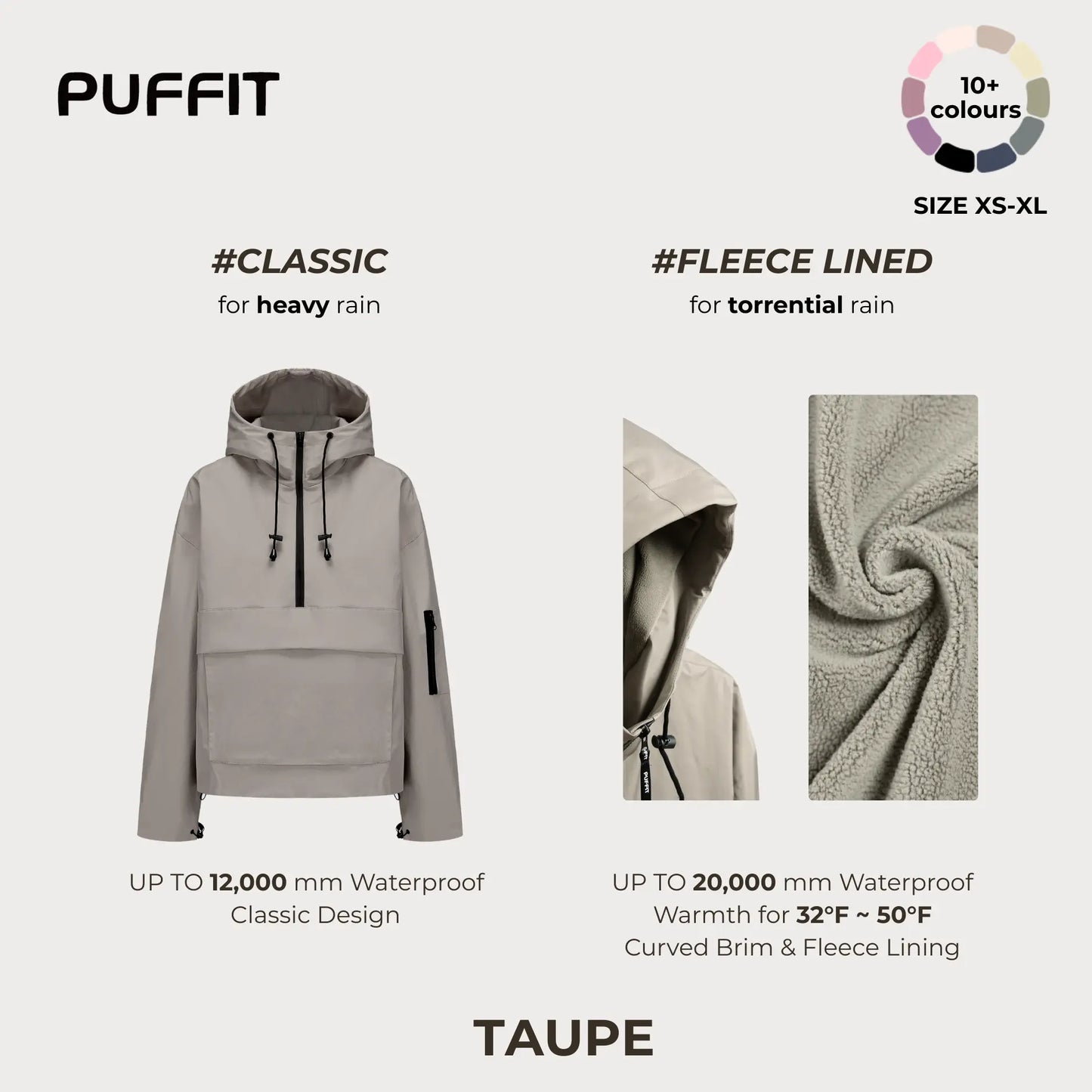 STM-TEX Waterproof Oversized Hoodie Coat – Warm Half-Zip Rain & Windproof Jacket with Adjustable Waist, Hood & Cuffs