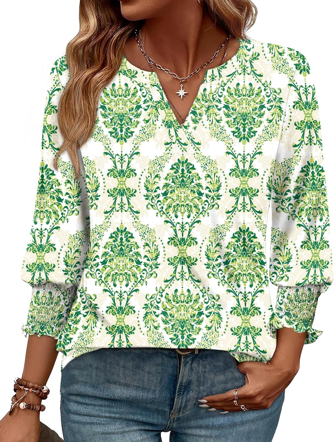 WIHOLL 3/4 Length Sleeve Womens Tops Summer Shirts Spring Vacation Outfits Dressy Casual Trendy Fall S-3XL