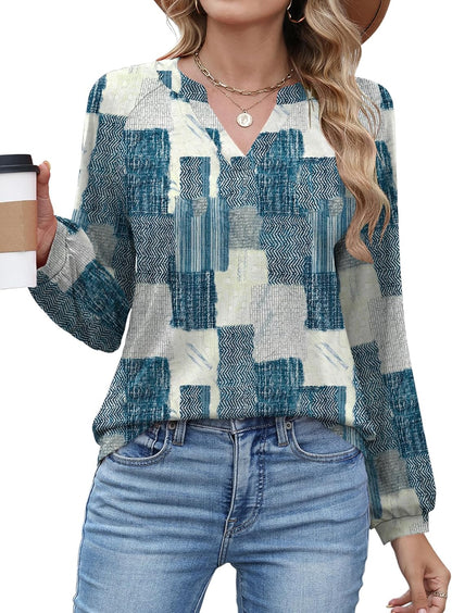 AKEWEI Women's Blouses V Neck Dressy Casual Lantern Long Sleeve Tops Business Work Raglan Shirts Fashion