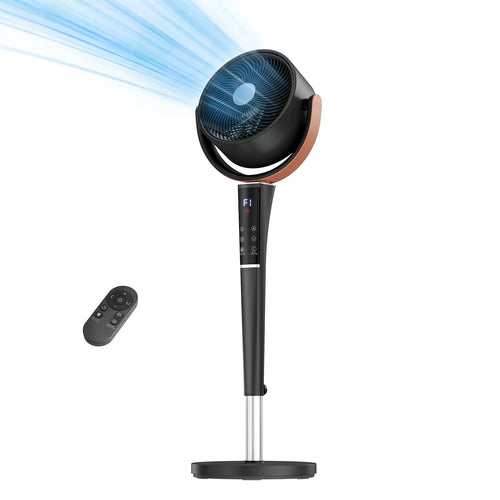 Bedroom Pedestal Fan, Quiet 20dB DC Air Circulator, 15 Speeds 5 Modes, 120° Oscillation, 12H Timer, 1050CFM Airflow, 37-45" Adjustable Height, LED Light, Standing Fan with Remote