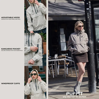 STM-TEX Waterproof Oversized Hoodie Coat – Warm Half-Zip Rain & Windproof Jacket with Adjustable Waist, Hood & Cuffs
