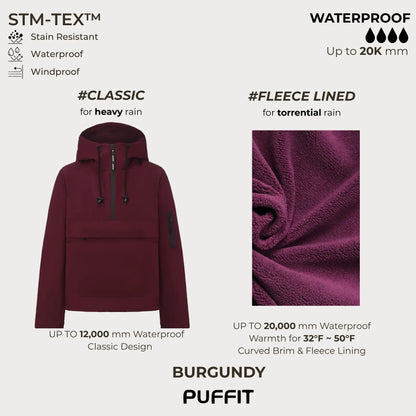 STM-TEX Waterproof Oversized Hoodie Coat – Warm Half-Zip Rain & Windproof Jacket with Adjustable Waist, Hood & Cuffs